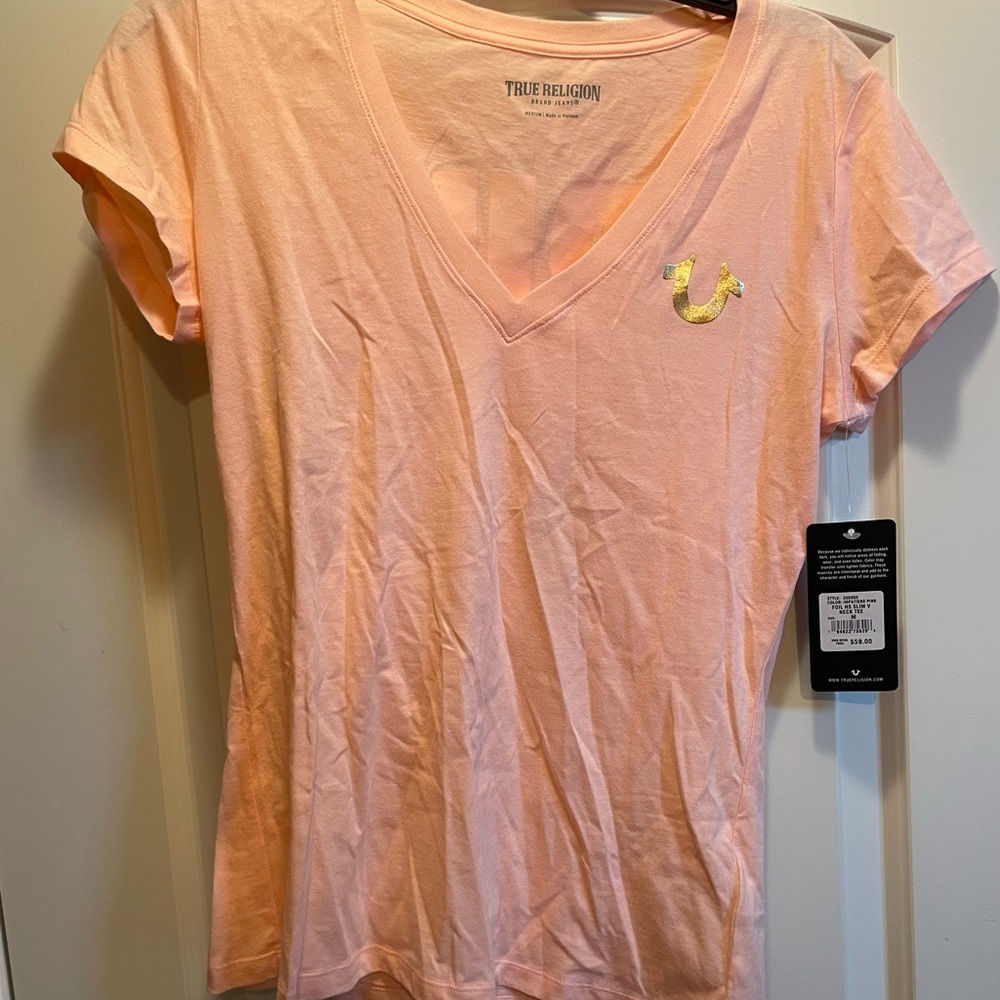 True Religion Pastel Pink V-Neck Tee Size M